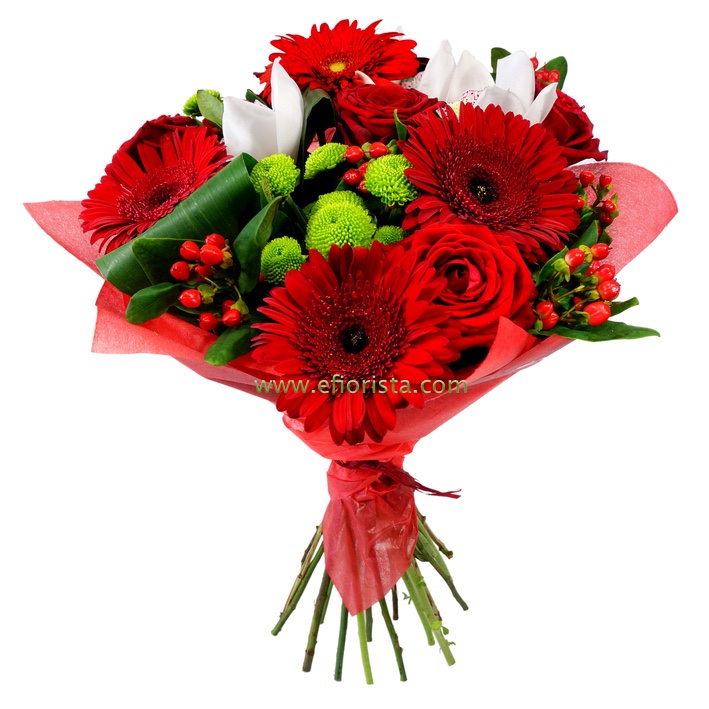 bouquet con fiori misti rossi